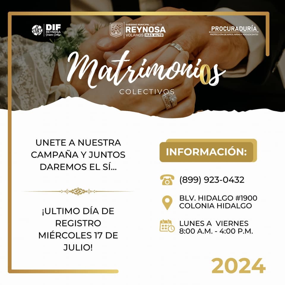 Último Día para Registrarse en la Campaña del DIF Matrimonios Colectivos 2024