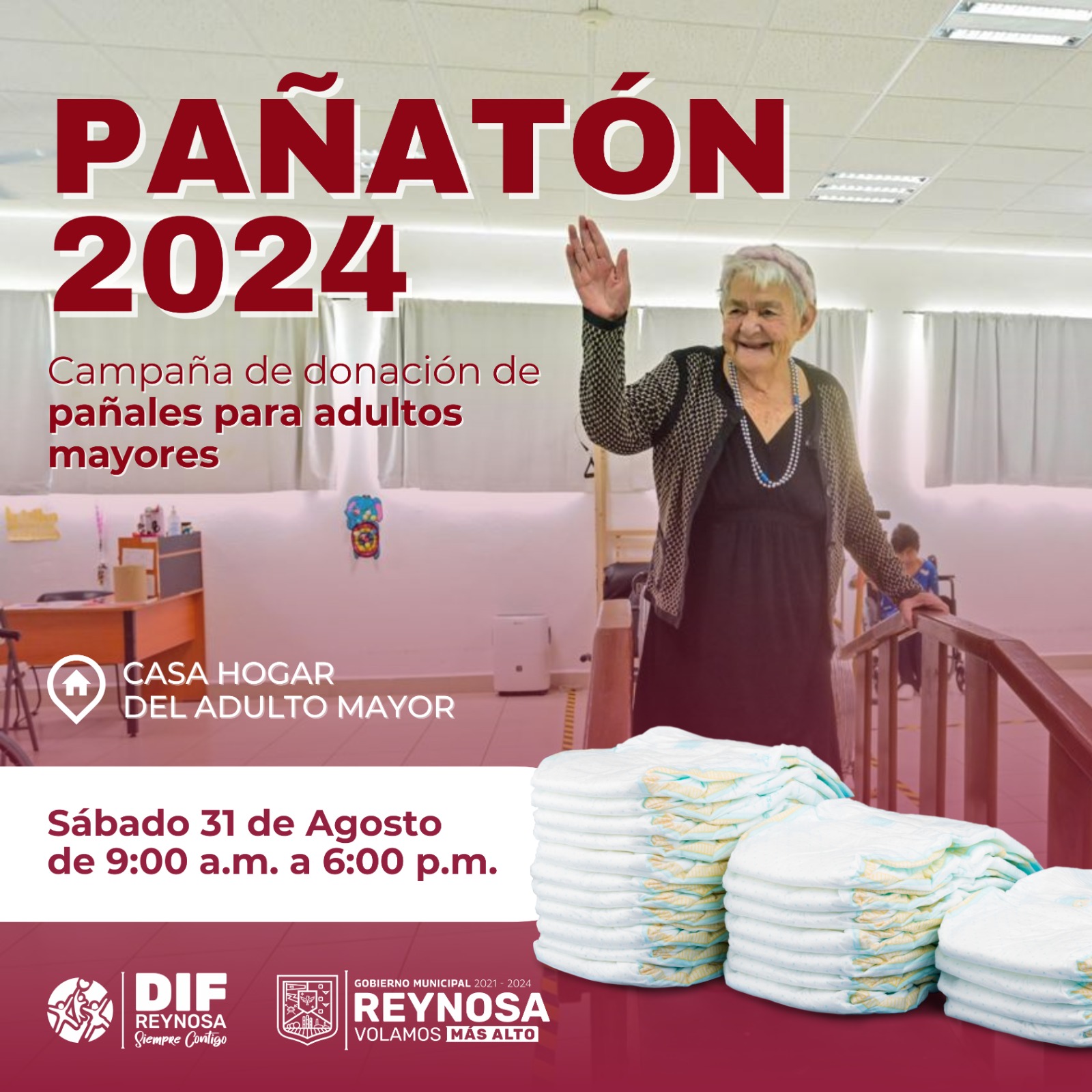 Invita DIF Reynosa a participar en el Pañatón 2024 en beneficio de abuelitos de Casa Hogar